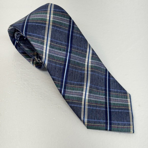 SETAZONE 100% Silk Woven Luxury Slim Blue Plaid Handmade Tie - Picture 1 of 5